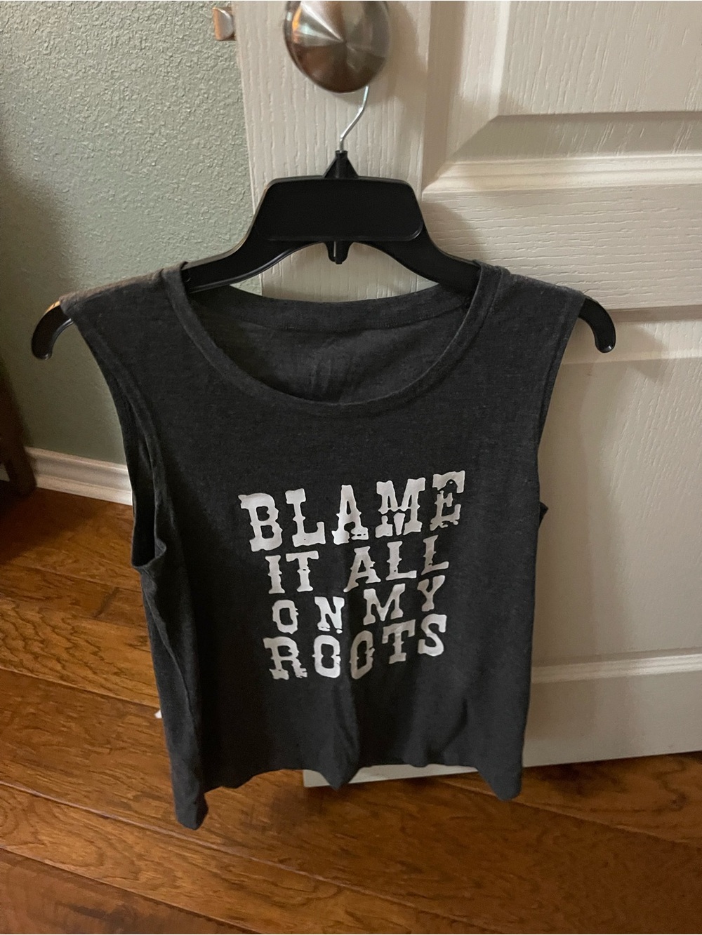 Charcoal Graphic Muscle Tee - "Blame It All On My Roots"